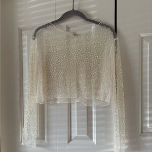 Bear Dance Ivory Sheer Pearl-Embellished Long Sleeve Top